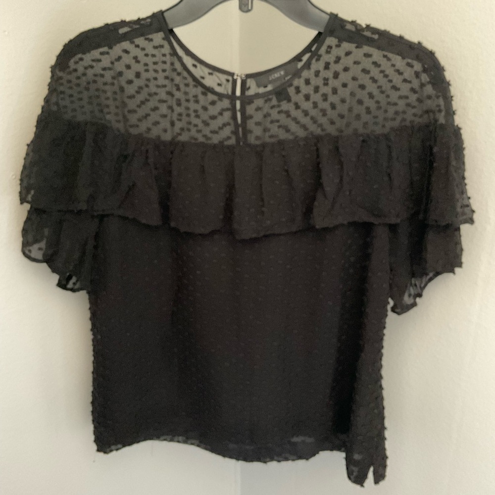 J. Crew Edie Silk Swiss Dot ruffle blouse